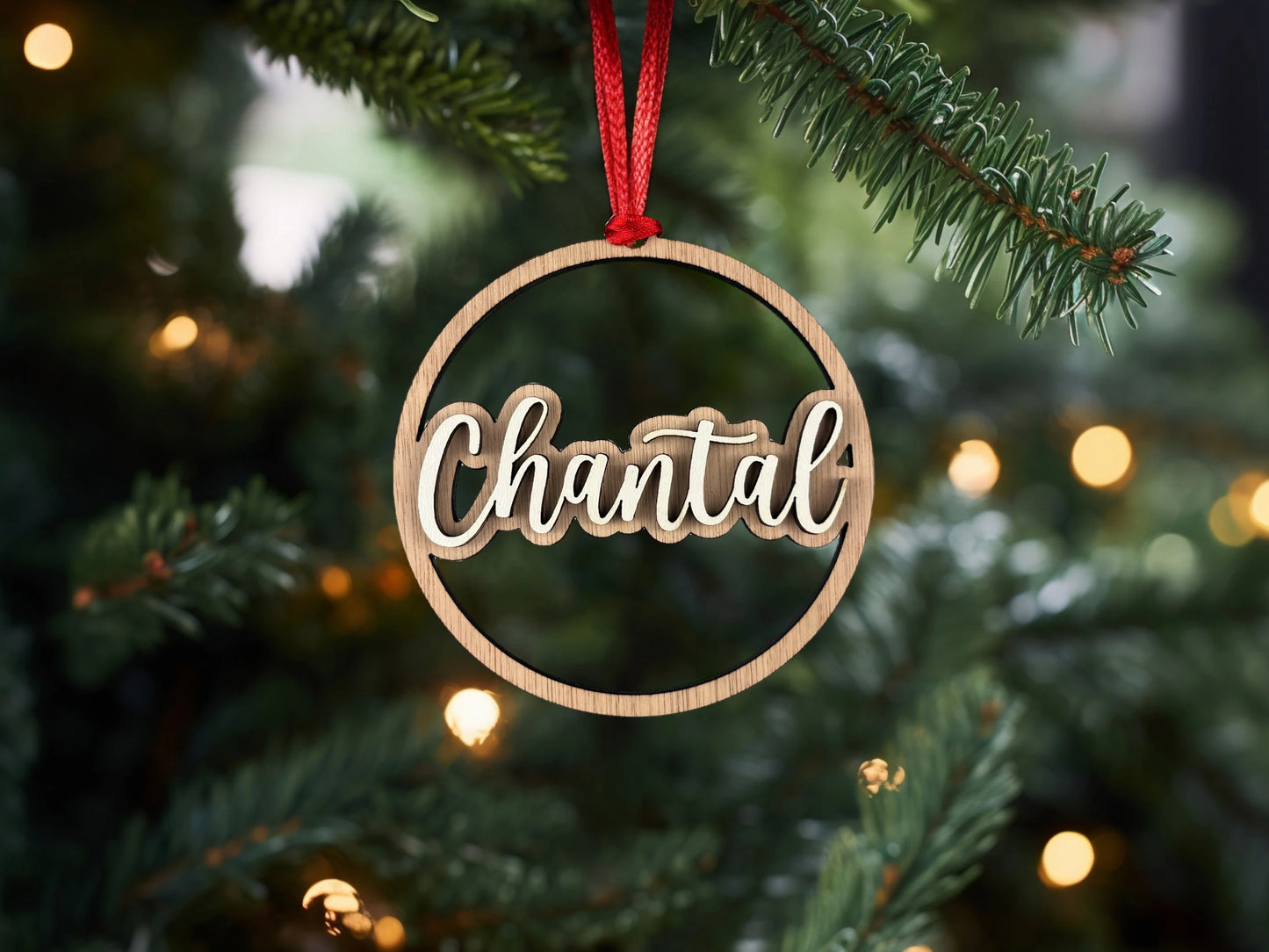 Décoration de Noël en bois personnalisée avec deux couches pour sapin - Houten kerstdecoratie met twee lagen, personaliseerbaar.