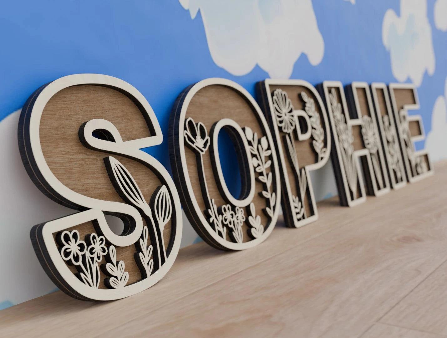 Prénom en bois personnalisé "Sophie", décoration artisanale en bois pour chambre bébé, mariage ou cadeau de naissance