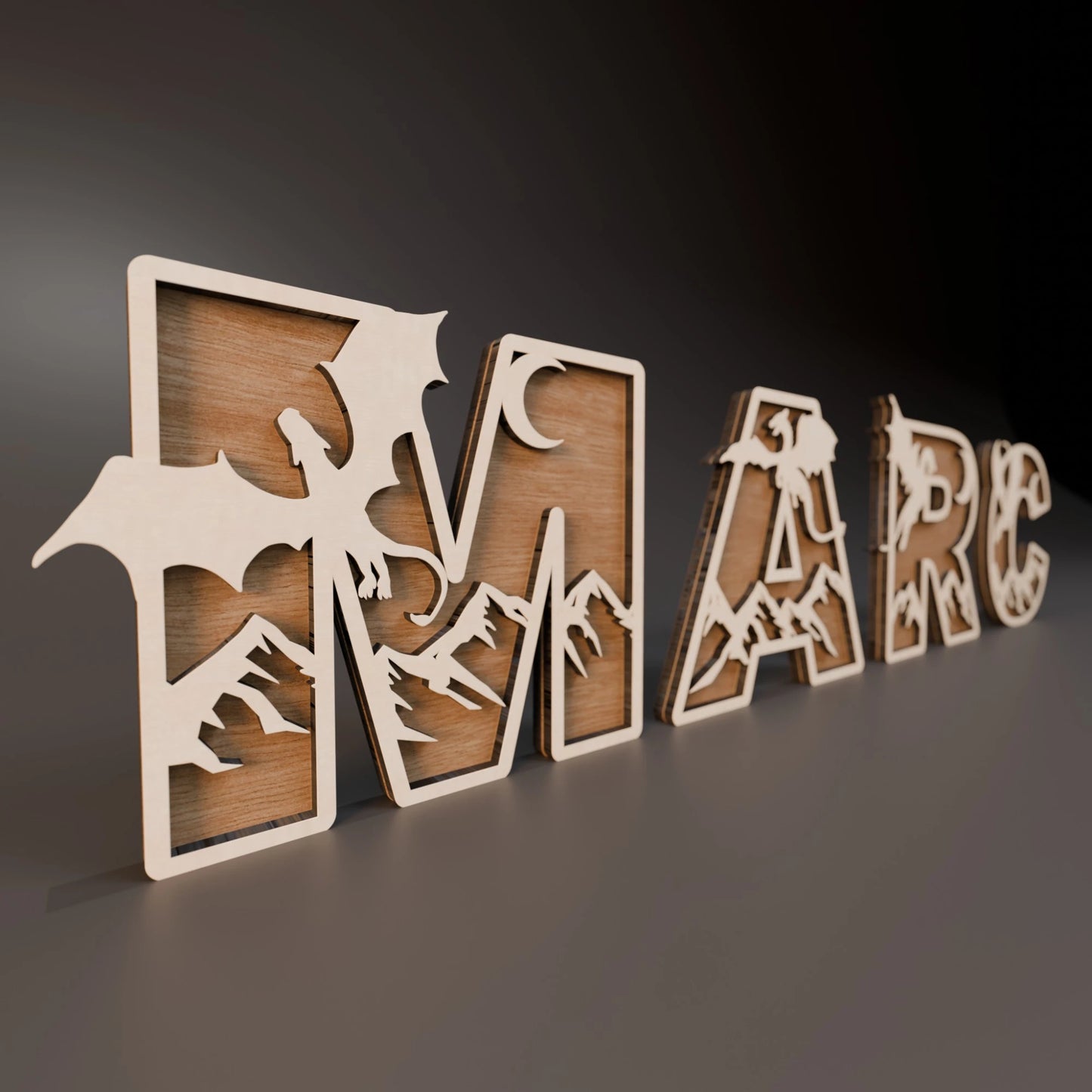 Lettres en Bois Personnalisées - Thème Dragon - Décoration Chambre d'Enfant