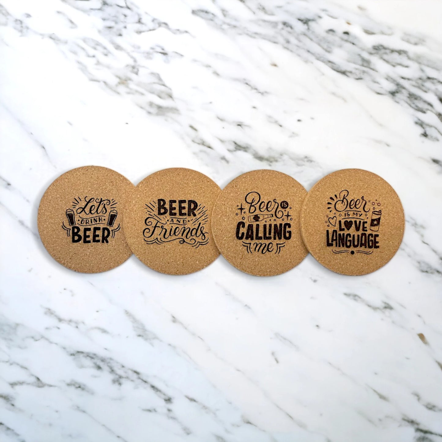 Set de Sous-Verres en Liège Thématique Bière – Élégants et Durables pour Amateurs de Bière (4 pièces)