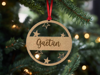 Décoration de Noël en bois gravé avec un design d'étoiles, personnalisable pour le sapin - Houten kerstdecoratie met sterontwerp, personaliseerbaar voor de boom