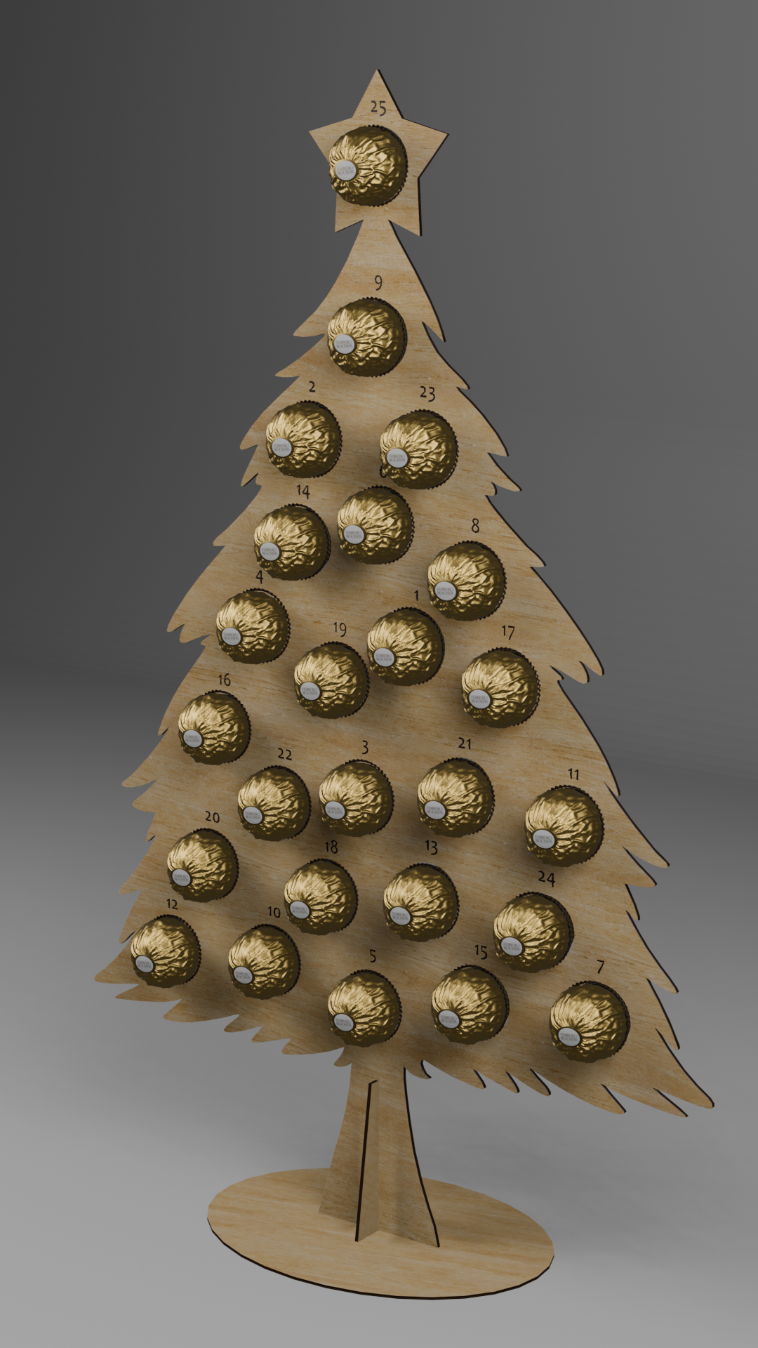 Calendrier de l'Avent en Bois avec Emplacements pour Chocolats Ferrero Rocher