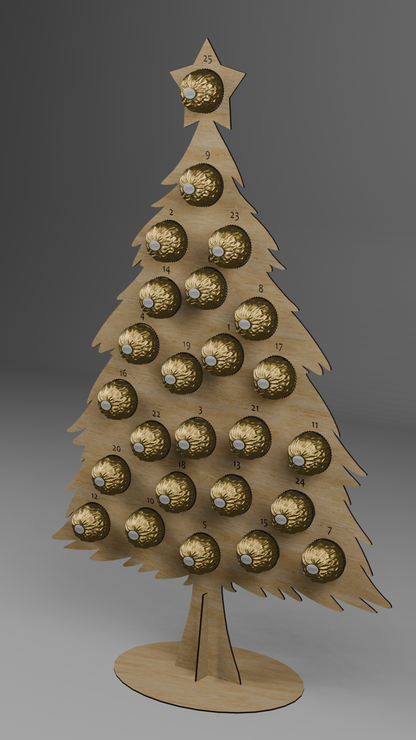 Calendrier de l'Avent en Bois avec Emplacements pour Chocolats Ferrero Rocher