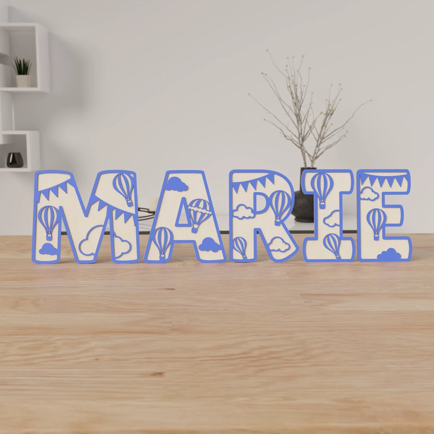 Prénom en bois personnalisé – Thème Mongolfiere - Décoration Chambre d'Enfant