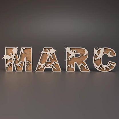 Lettres en Bois Personnalisées - Thème Dragon - Décoration Chambre d'Enfant