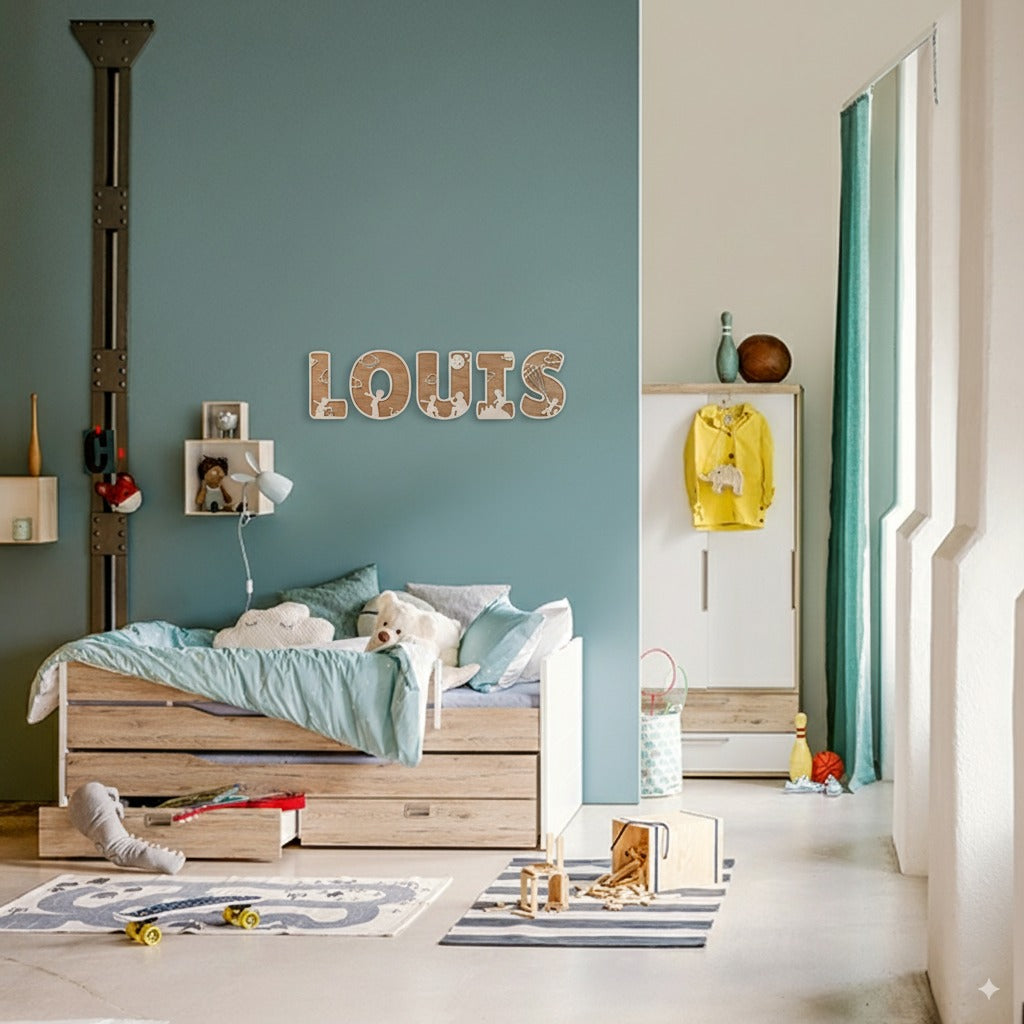Prénom en bois Petit Prince fixé au mur – Houten naam Kleine Prins muurdecoratie – Décoration chambre enfant / Kinderkamer decoratie