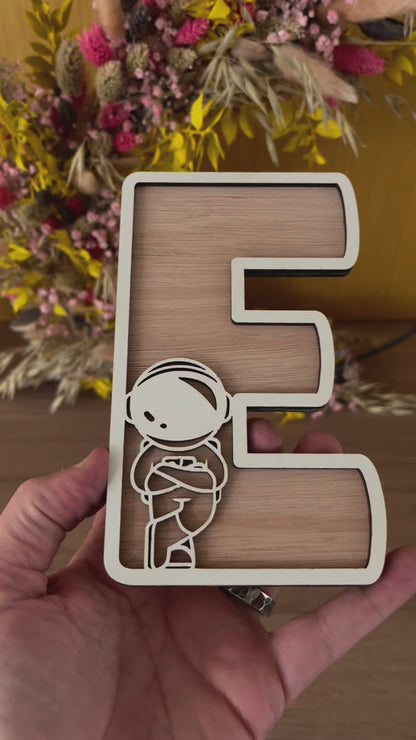 Lettres en Bois Personnalisées - Thème Astronaute - Décoration Chambre d'Enfant